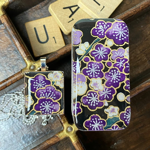 A Scrabble Tile Pendant and Teeny Tiny Tin Sakura Amethyst