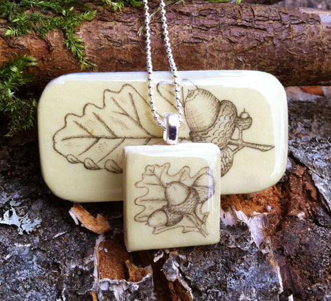 Cottage Garden Scrabble Tile Pendant and Teeny Tiny Tin - Acorn