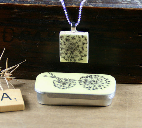 Cottage Garden Scrabble Tile Pendant and Teeny Tiny Tin - Allium