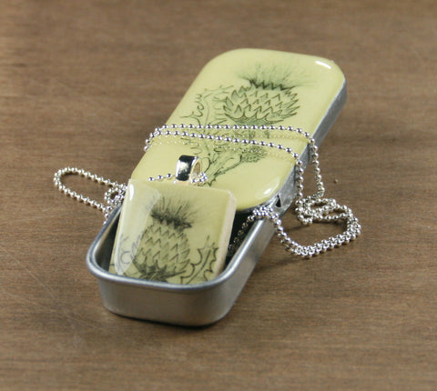 Cottage Garden Scrabble Tile Pendant and Teeny Tiny Tin - Thistle