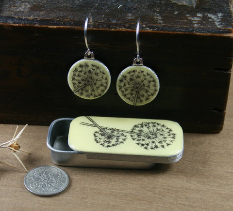 Cottage Garden Sixpence Earrings and Teeny Tiny Tin - Allium