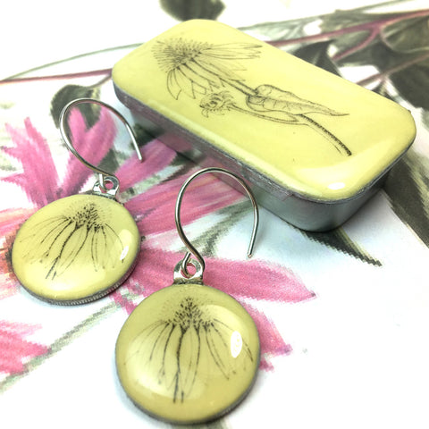 Cottage Garden Sixpence Earrings and Teeny Tiny Tin - Echinacea