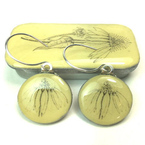Cottage Garden Sixpence Earrings and Teeny Tiny Tin - Echinacea