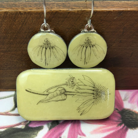 Cottage Garden Sixpence Earrings and Teeny Tiny Tin - Echinacea