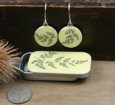Cottage Garden Sixpence Earrings and Teeny Tiny Tin - Fern
