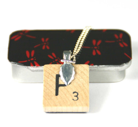 A Scrabble Tile Pendant and Teeny Tiny Tin Dragonfly