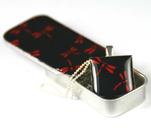 A Scrabble Tile Pendant and Teeny Tiny Tin Dragonfly