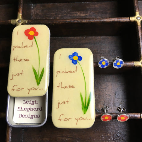 " I  picked These Just For You..." Flower Studs & Teeny Tiny Tin