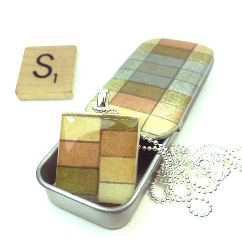 A Scrabble Tile Pendant and Teeny Tiny Tin Geo Sepia