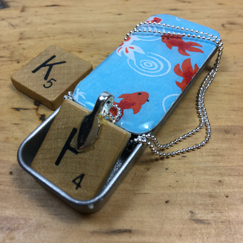 A Scrabble Tile Pendant and Teeny Tiny Tin Koi