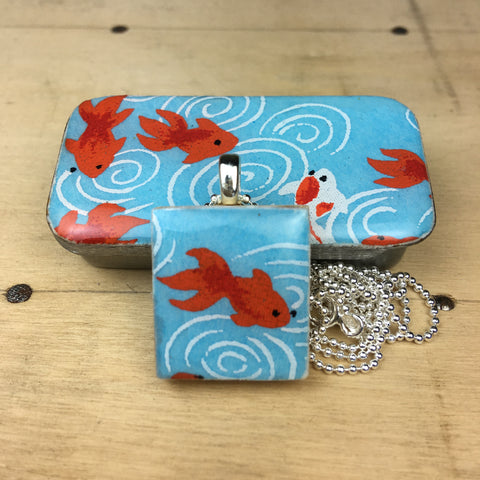 A Scrabble Tile Pendant and Teeny Tiny Tin Koi