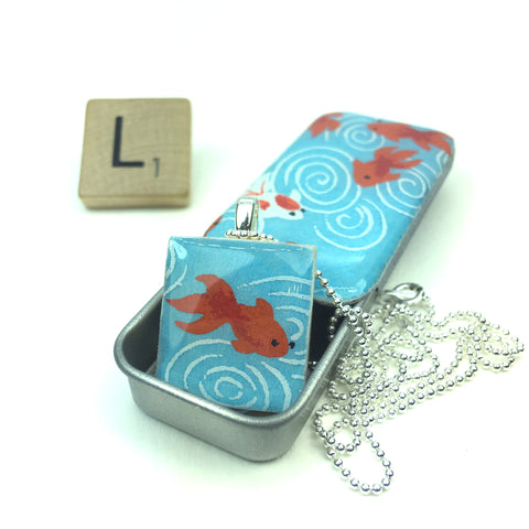 A Scrabble Tile Pendant and Teeny Tiny Tin Koi