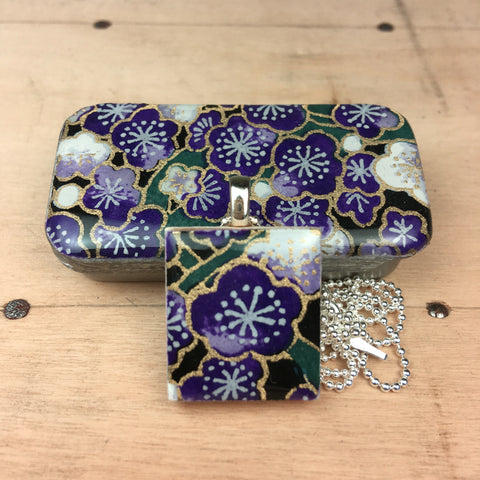 A Scrabble Tile Pendant and Teeny Tiny Tin Sakura Amethyst