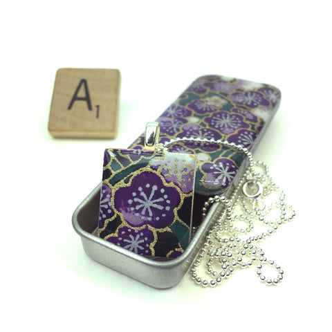 A Scrabble Tile Pendant and Teeny Tiny Tin Sakura Amethyst