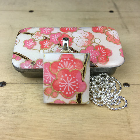 A Scrabble Tile Pendant and Teeny Tiny Tin Sakura Pink