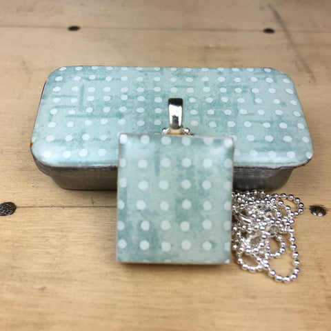 A Scrabble Tile Pendant and Teeny Tiny Tin Sea Glass -  Blue