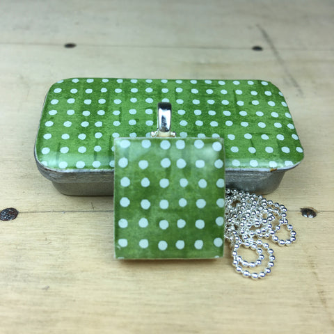 A Scrabble Tile Pendant and Teeny Tiny Tin Sea Glass -  Green