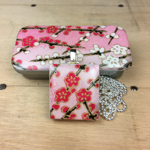 A Scrabble Tile Pendant and Teeny Tiny Tin Sunset Pink Blossom