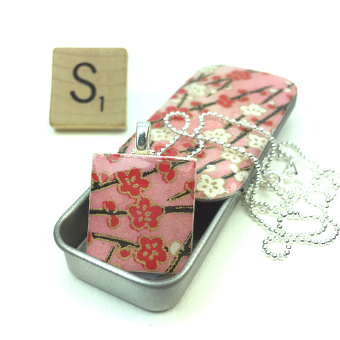 A Scrabble Tile Pendant and Teeny Tiny Tin Sunset Pink Blossom