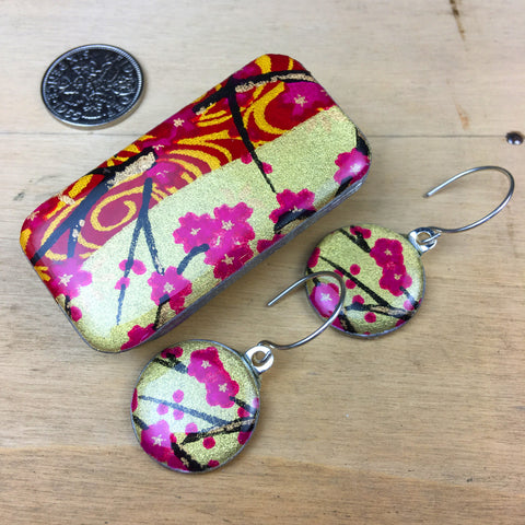 Sixpence Earrings and Teeny Tiny Tin Golden Blossom Pink