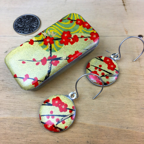 Sixpence Earrings and Teeny Tiny Tin Golden Blossom Red