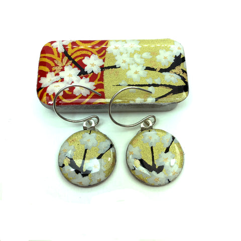 Sixpence Earrings and Teeny Tiny Tin Golden Blossom White