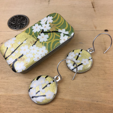 Sixpence Earrings and Teeny Tiny Tin Golden Green
