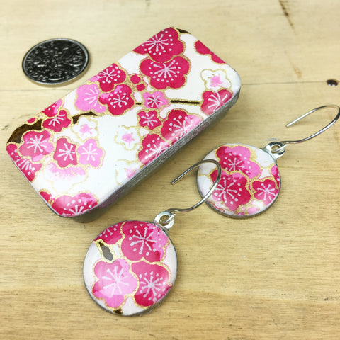 Sixpence Earrings and Teeny Tiny Tin Sakura Fushia