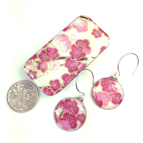 Sixpence Earrings and Teeny Tiny Tin Sakura Fushia