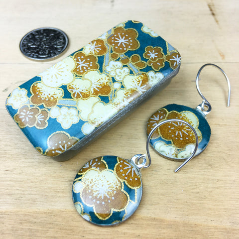 Sixpence Earrings and Teeny Tiny Tin Sakura Teal
