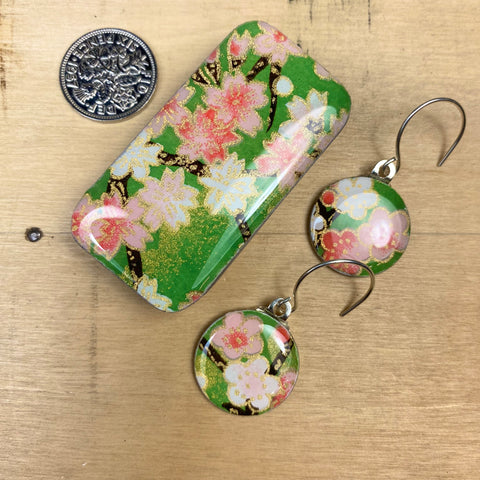 Sixpence Earrings and Teeny Tiny Tin - Coral Jade