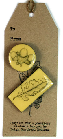 Cottage Garden Brooch Set- Acorn and Oak Leaf