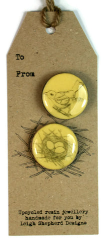 Cottage Garden Brooch Set- Bird and Nest