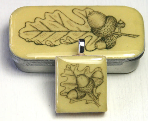 Cottage Garden Scrabble Tile Pendant and Teeny Tiny Tin - Acorn