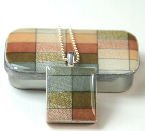 A Scrabble Tile Pendant and Teeny Tiny Tin Geo Sepia