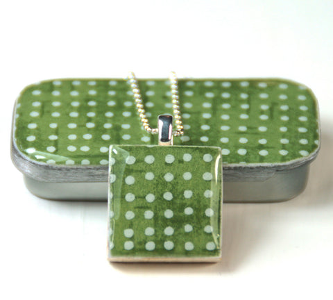 A Scrabble Tile Pendant and Teeny Tiny Tin Sea Glass -  Green
