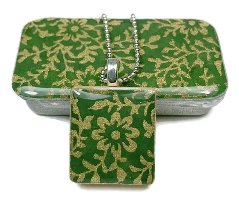 A Scrabble Tile Pendant and Teeny Tiny Tin Ditsy Green