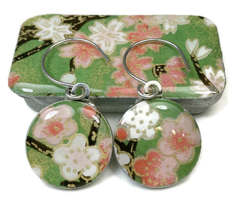 Sixpence Earrings and Teeny Tiny Tin - Coral Jade