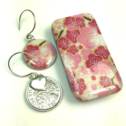 Sixpence Earrings and Teeny Tiny Tin Sakura Fushia
