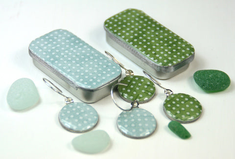 Sixpence Earrings and Teeny Tiny Tin Sea Glass Blue