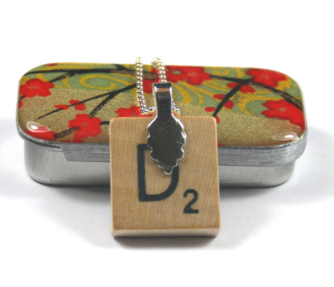 A Scrabble Tile Pendant and Teeny Tiny Tin Golden Blossom Red