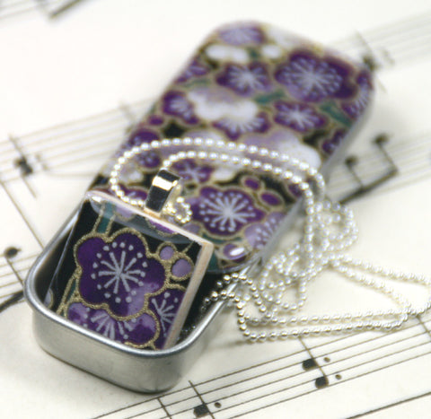 A Scrabble Tile Pendant and Teeny Tiny Tin Sakura Amethyst