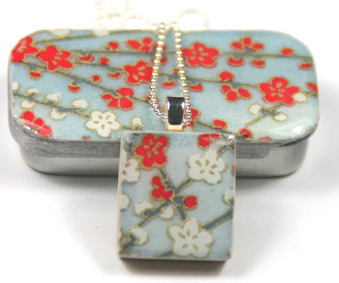 A Scrabble Tile Pendant and Teeny Tiny Tin Sky Blue Blossom