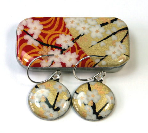 Sixpence Earrings and Teeny Tiny Tin Golden Blossom White