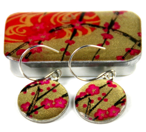Sixpence Earrings and Teeny Tiny Tin Golden Blossom Pink