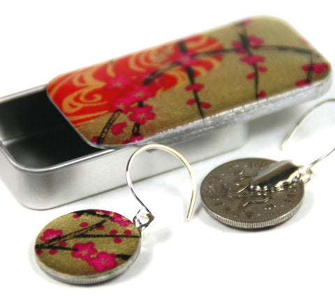 Sixpence Earrings and Teeny Tiny Tin Golden Blossom Pink