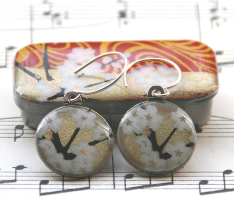 Sixpence Earrings and Teeny Tiny Tin Golden Blossom White