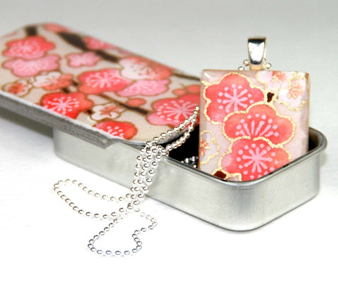 A Scrabble Tile Pendant and Teeny Tiny Tin Sakura Pink
