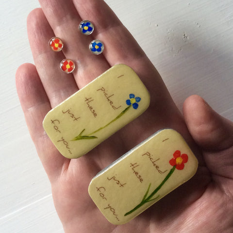 " I  picked These Just For You..." Flower Studs & Teeny Tiny Tin