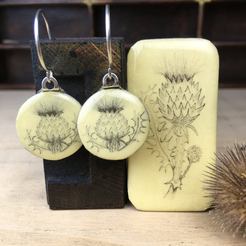 Cottage Garden Sixpence Earrings and Teeny Tiny Tin - Thistle